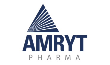 The words AMRYT and below the word PHARMA along with a triangle with white lines above the AMRTY