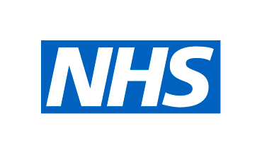 The letters NHS in white with a blue rectangular box around the letters