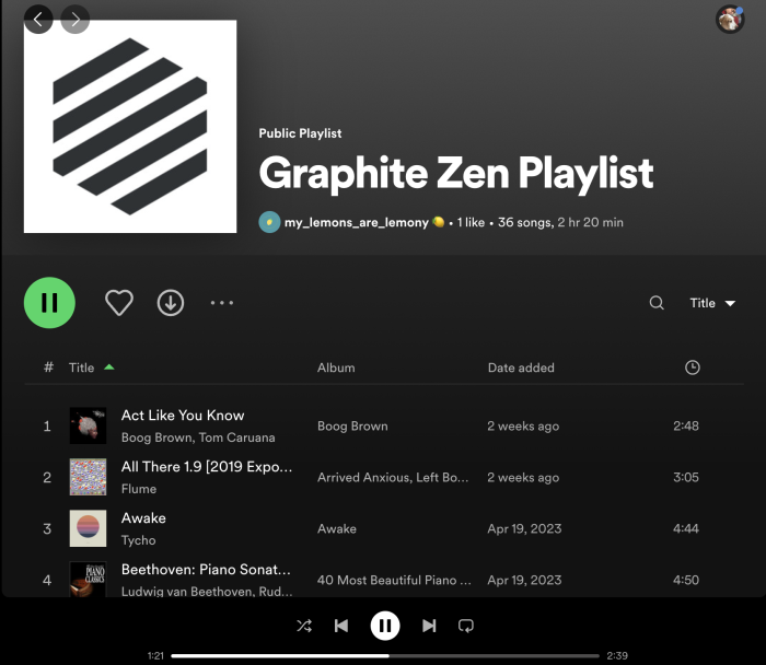 MHAW Spotify Graphite Zen Playlist